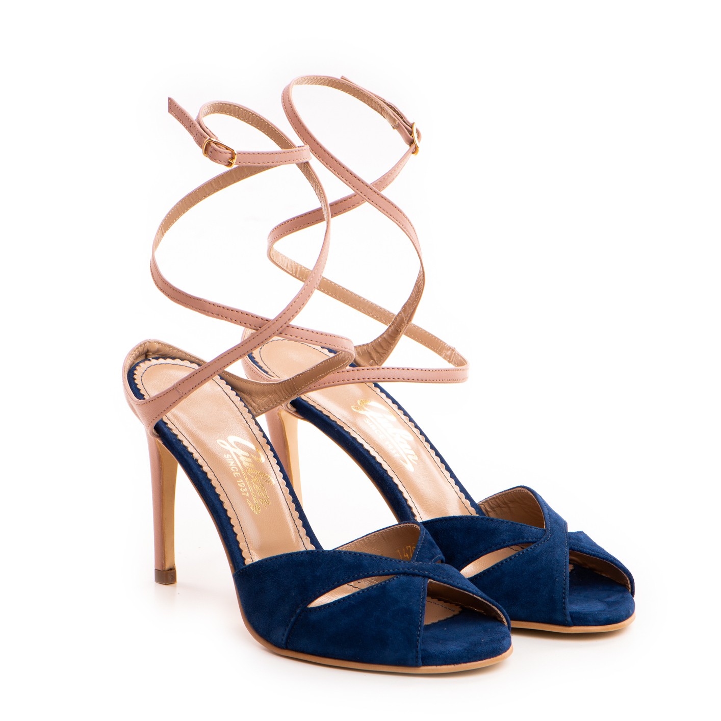 Sandale dama Guvan model 1478 velur bleumarin/nappa roz