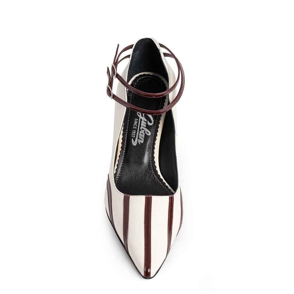 Pantofi dama Guvan model 1535 piele nappa crem-lac bordo