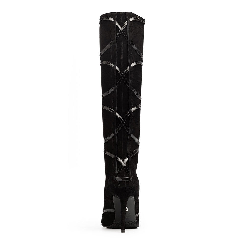 Cizme dama Guvan model 1529 velur negru-lac negru