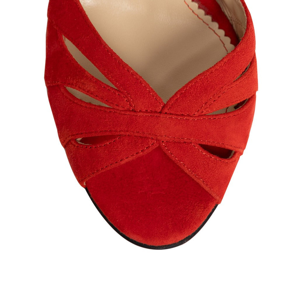 Sandale dama Guvan model 1486 piele velur rosu