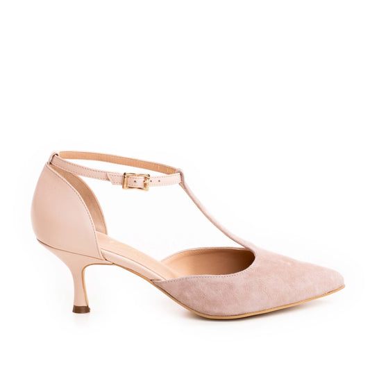 Pantofi dama Guvan model 1472 nappa nude/velur bej