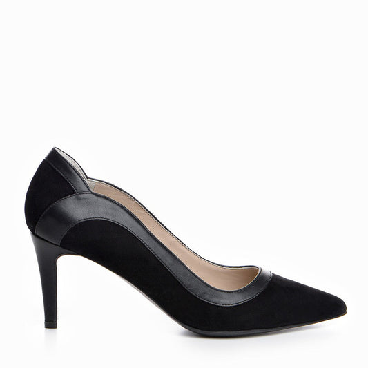 Pantofi dama Guvan model 1354 piele velur negru/nappa negru