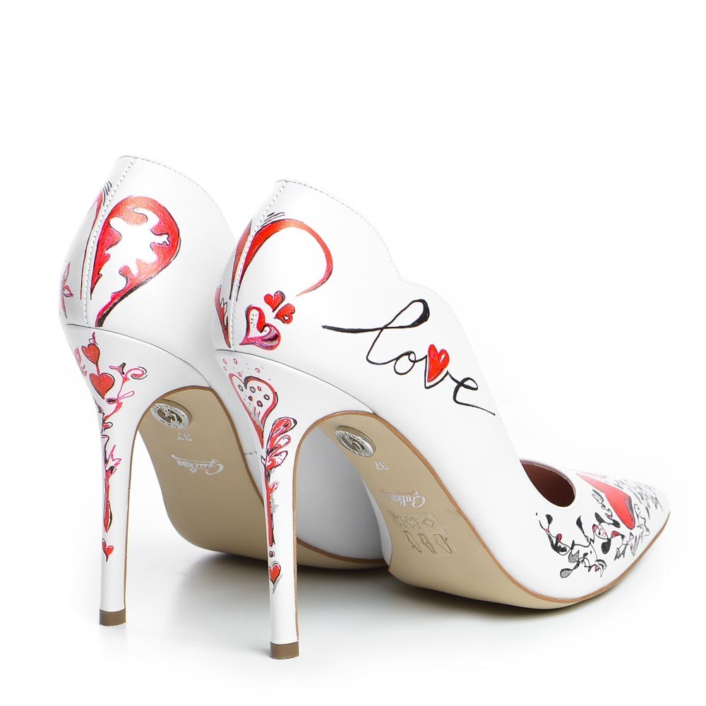 Pantofi dama Guvan model 1250 piele nappa alb "Valentine's Day 2025"