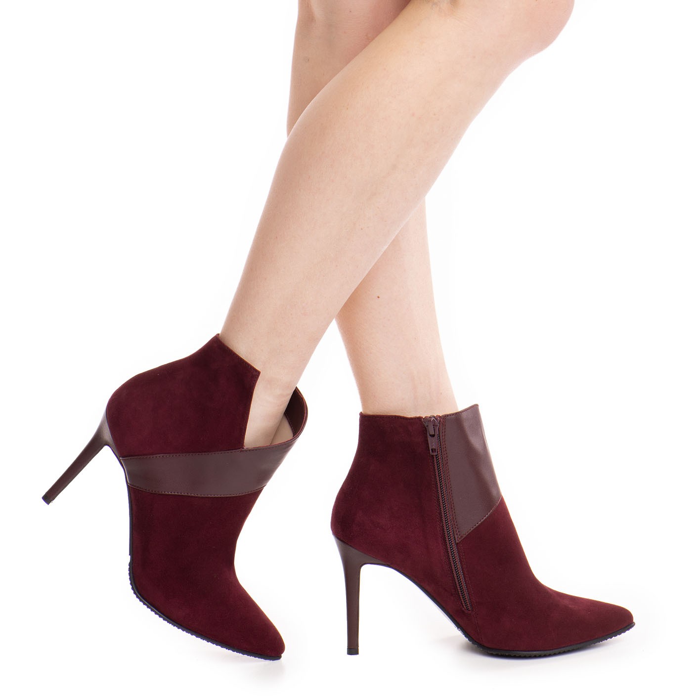 Botine dama Guvan model 1265 velur bordo/nappa bordo