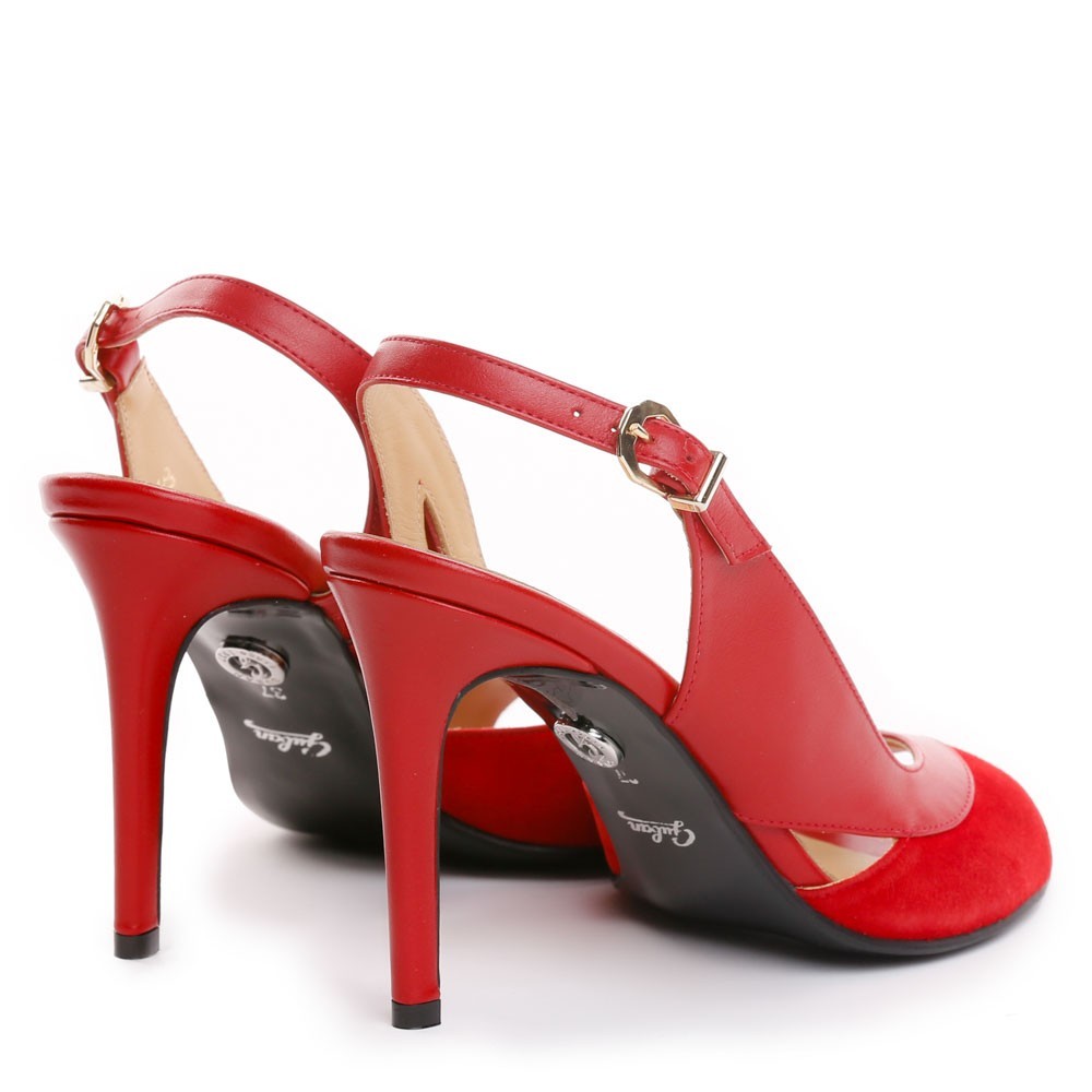 Sandale dama Guvan model 1333 nappa rosu/velur rosu