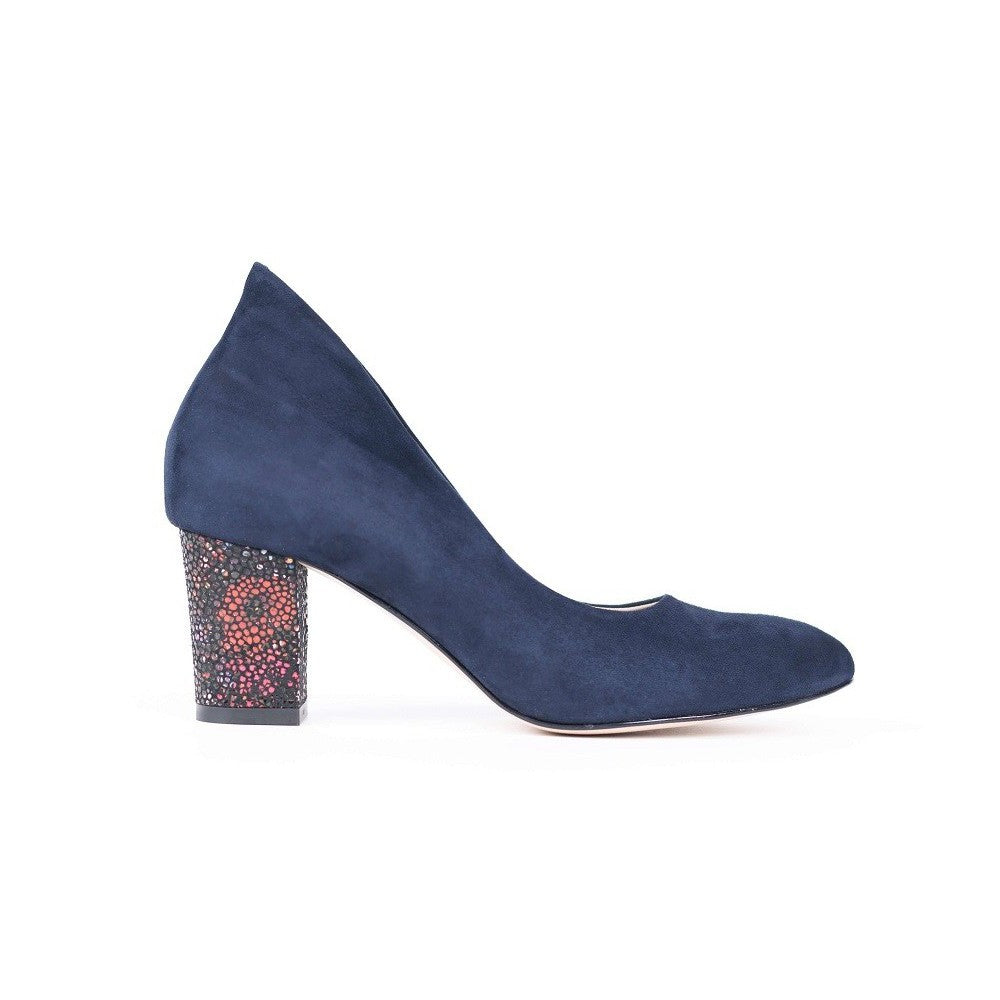 Pantofi dama Guvan model 3279 piele velur bleumarin/velur flori caramizii