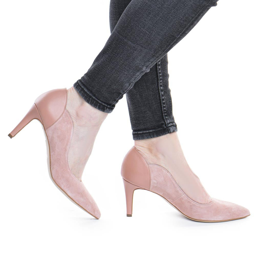 Pantofi dama Guvan model 1342 velur somon/nappa roz