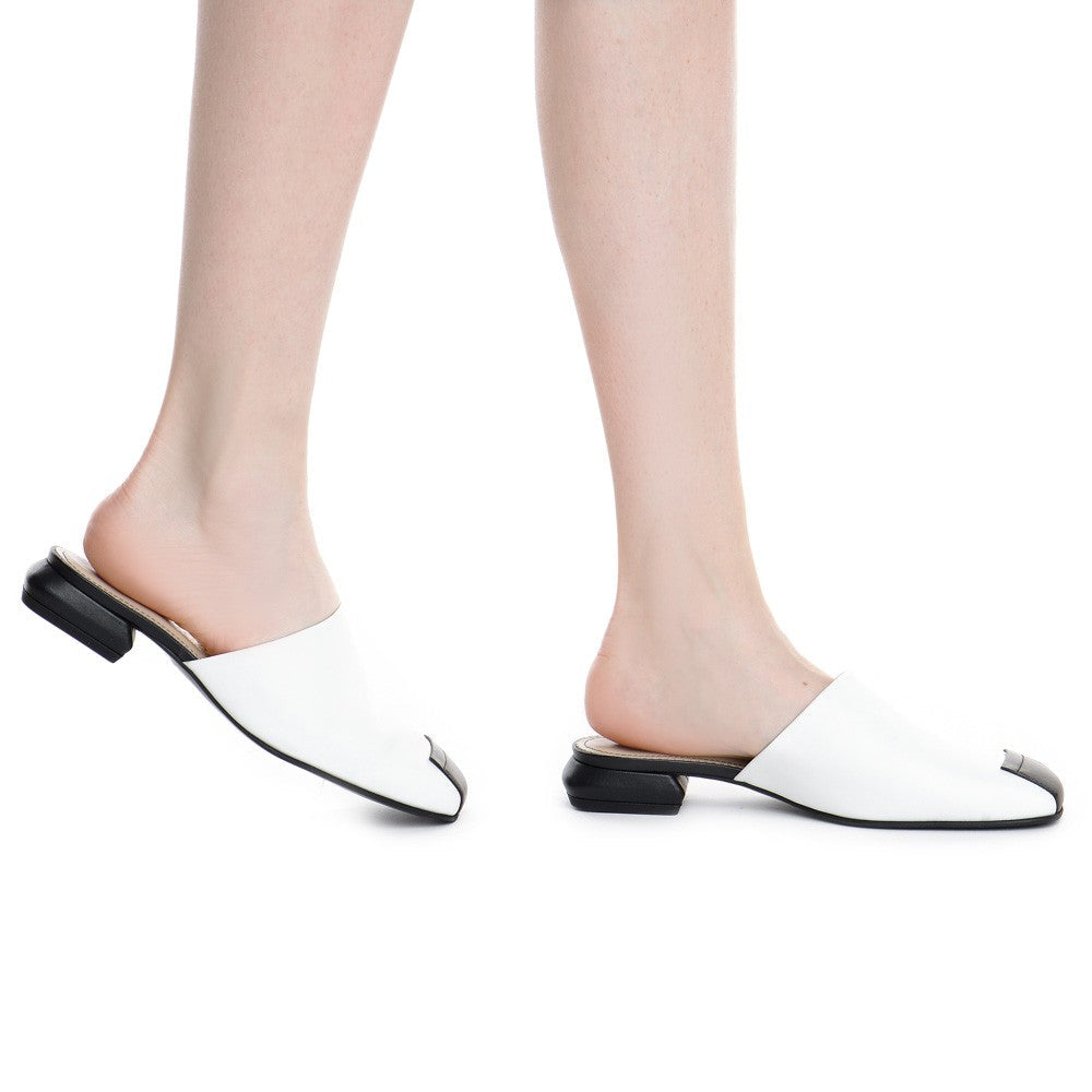 Papuci dama Guvan model 3557 nappa alb/nappa negru