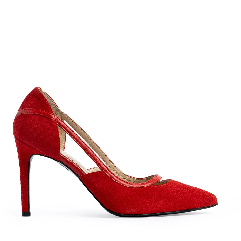 Pantofi dama Guvan model 1462 velur rosu/nappa rosu