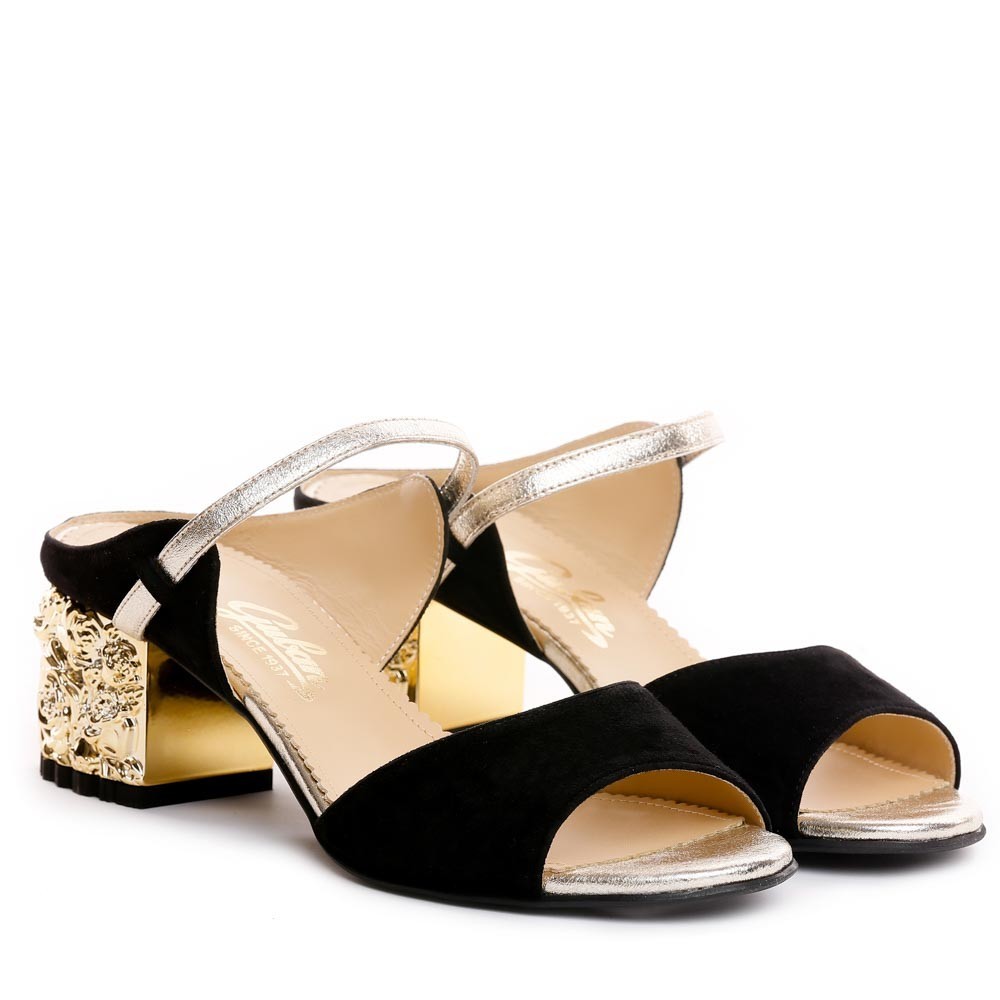 Saboti dama Guvan model 3544 velur negru/nappa kristal auriu