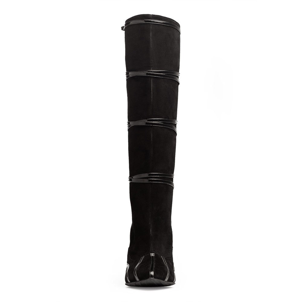 Cizme dama Guvan model 1529 velur negru-lac negru