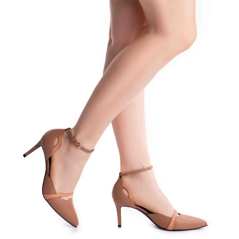 Pantofi dama Guvan model 1555 piele nappa mocha mouse - nappa caramiziu