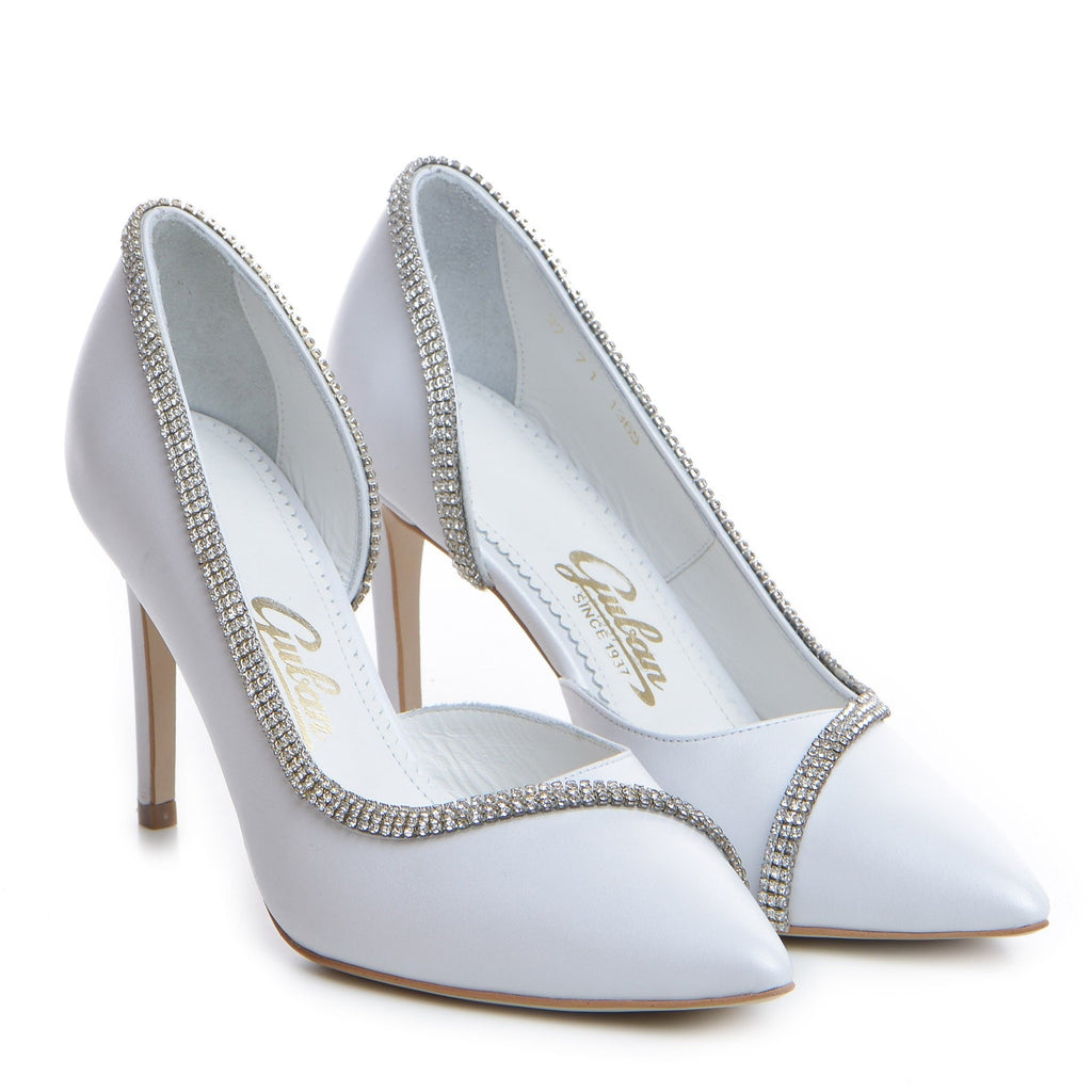 Pantofi mirese Guvan model 1365 nappa alb perlat