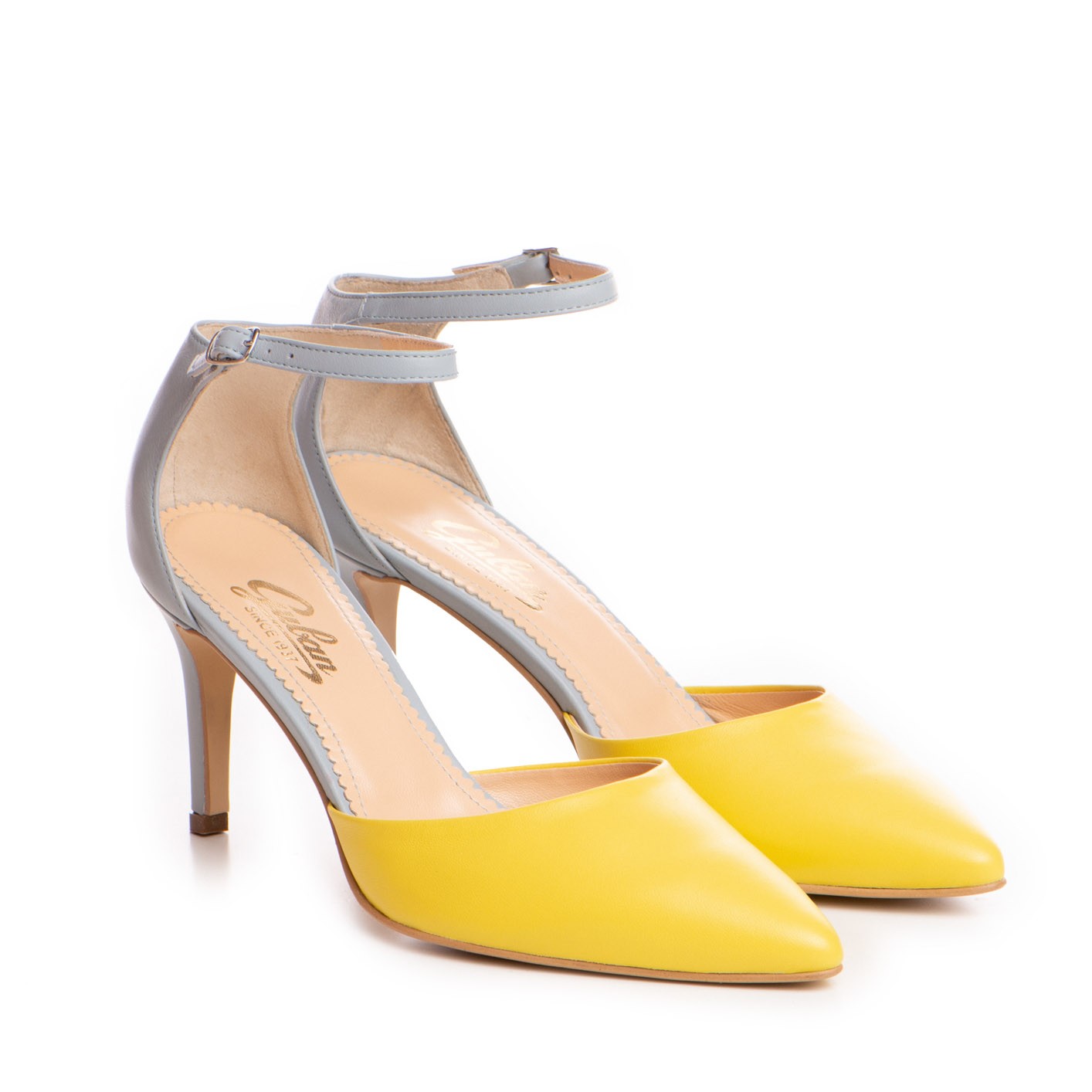 Pantofi dama Guvan model 1436 piele nappa gri/nappa galben