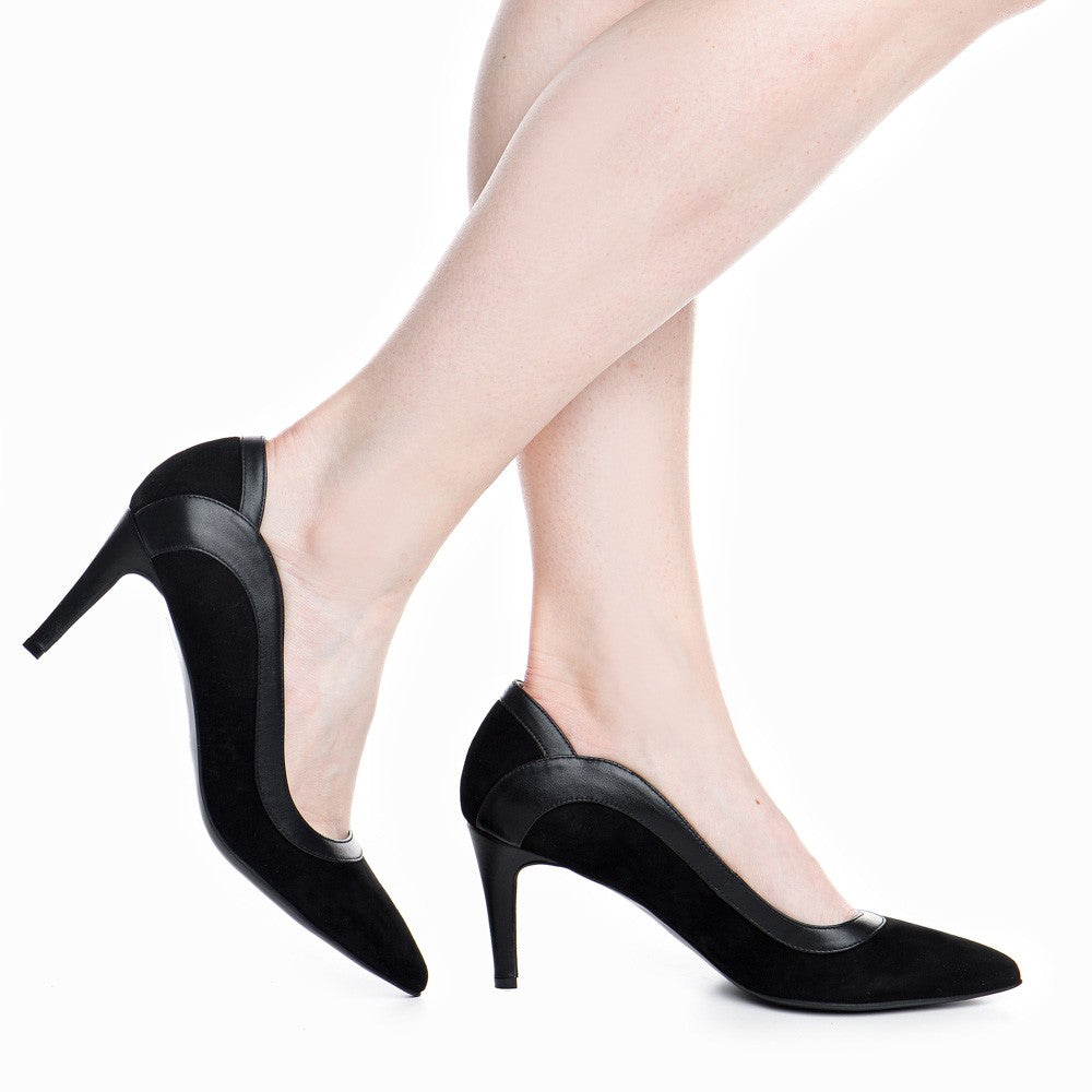 Pantofi dama Guvan model 1354 piele velur negru/nappa negru