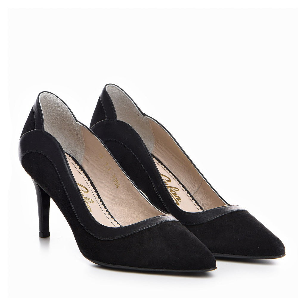 Pantofi dama Guvan model 1354 piele velur negru/nappa negru
