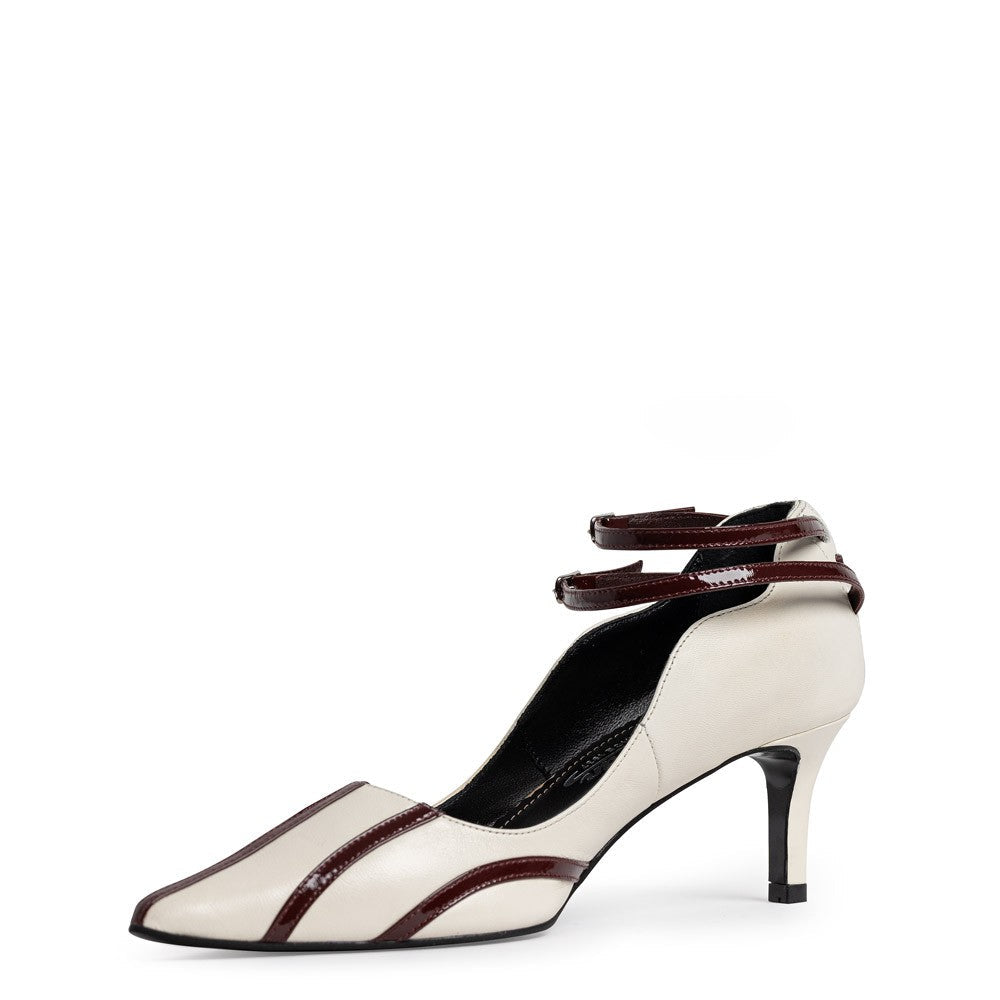 Pantofi dama Guvan model 1535 piele nappa crem-lac bordo