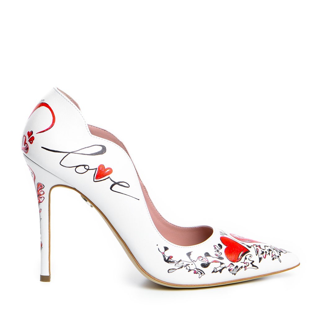 Pantofi dama Guvan model 1250 piele nappa alb "Valentine's Day 2025"