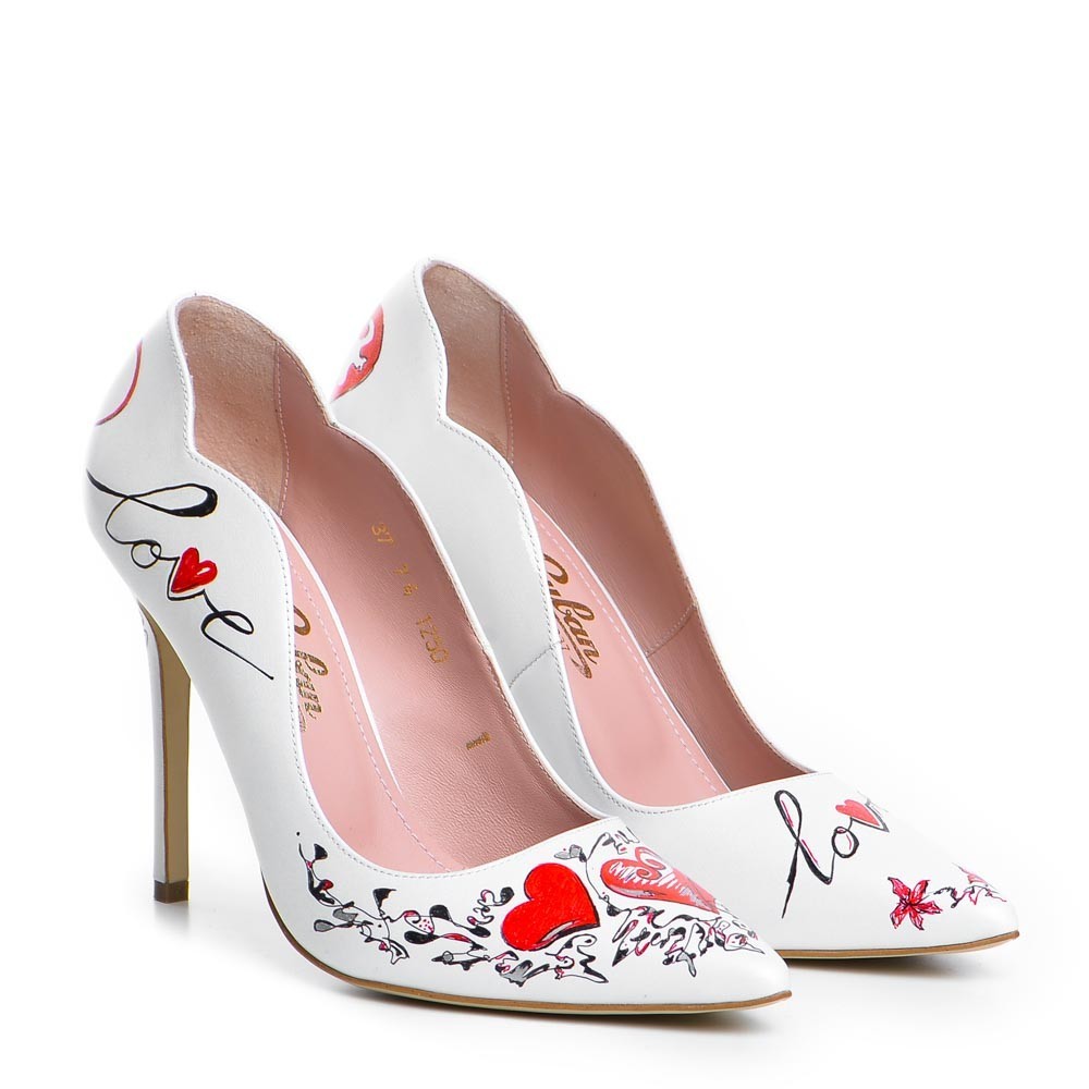 Pantofi dama Guvan model 1250 piele nappa alb "Valentine's Day 2025"