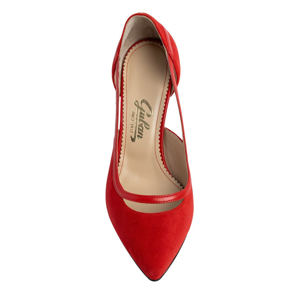 Pantofi dama Guvan model 1462 velur rosu/nappa rosu