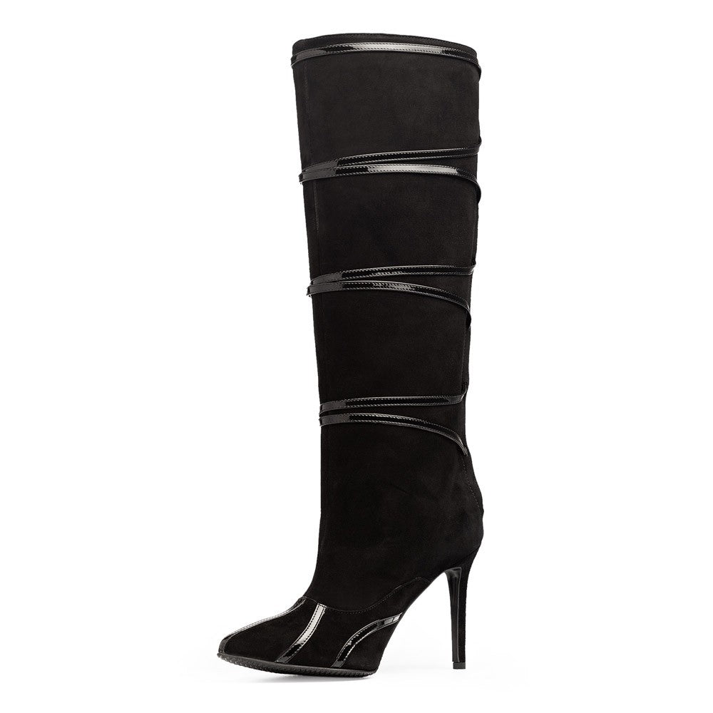 Cizme dama Guvan model 1529 velur negru-lac negru