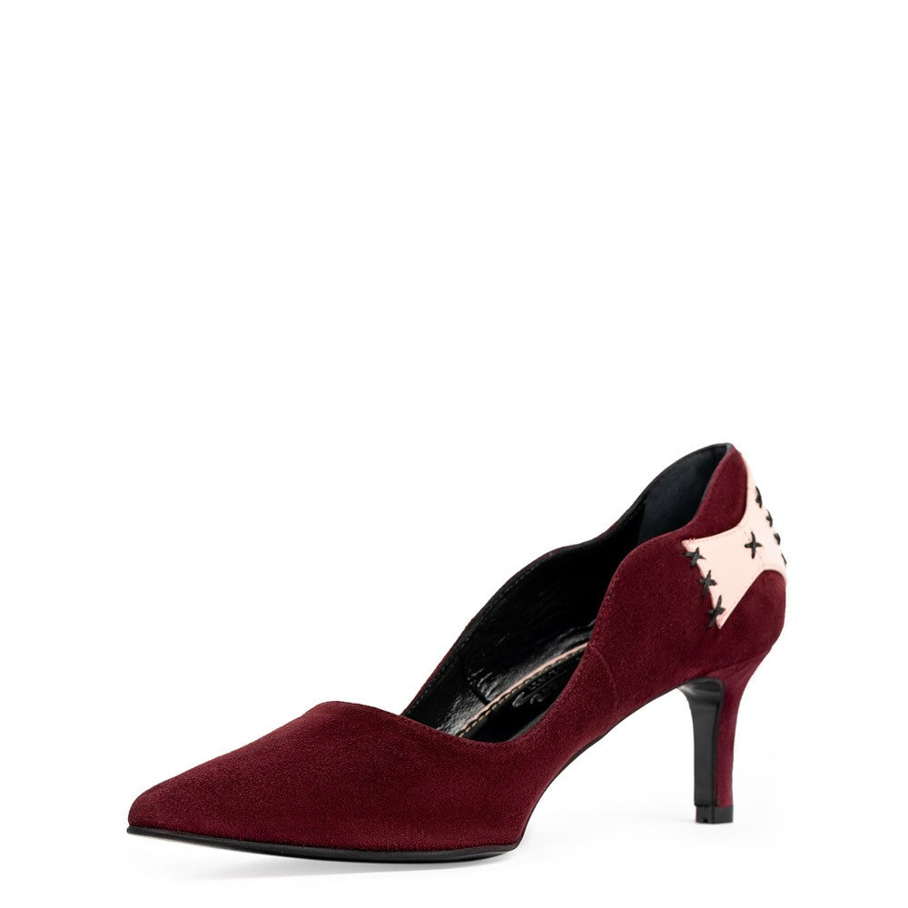 Pantofi dama Guvan model 1534 piele velur bordo-nappa roz