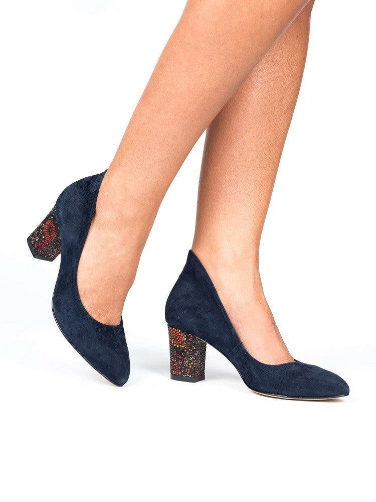 Pantofi dama Guvan model 3279 piele velur bleumarin/velur flori caramizii