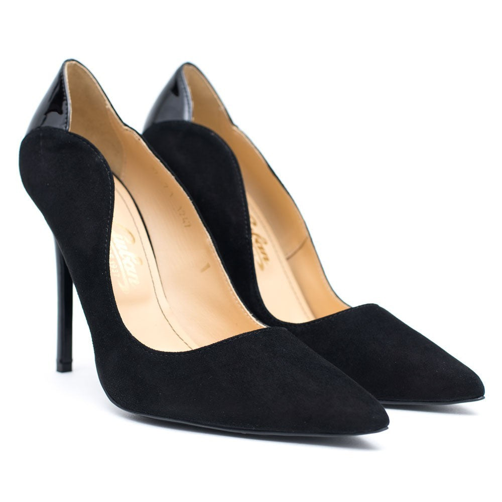 Pantofi dama Guvan model 1247 piele velur negru/naplac negru