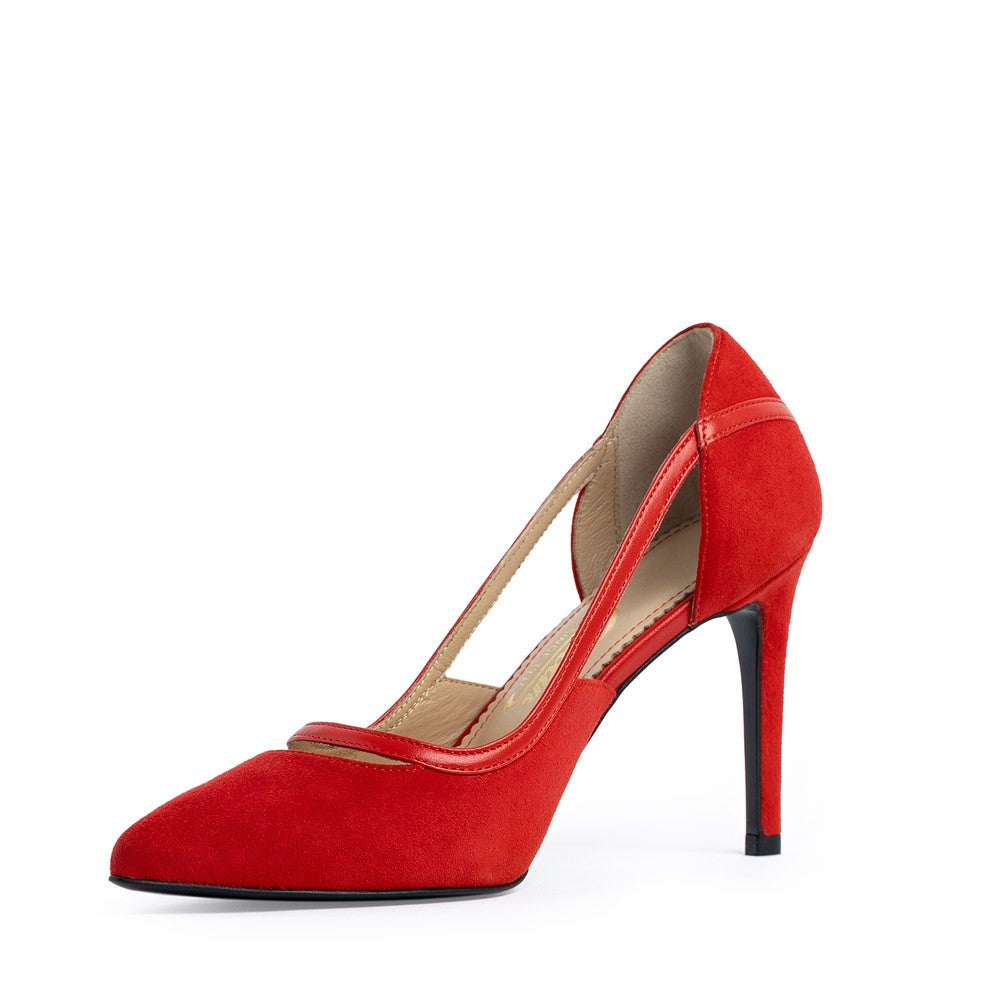 Pantofi dama Guvan model 1462 velur rosu/nappa rosu