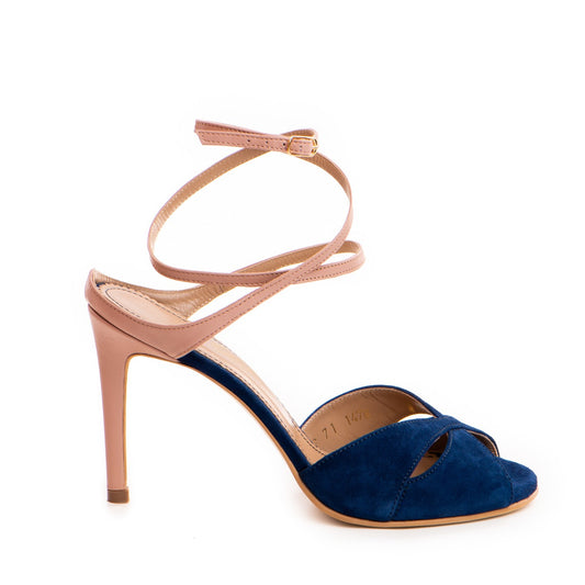 Sandale dama Guvan model 1478 velur bleumarin/nappa roz