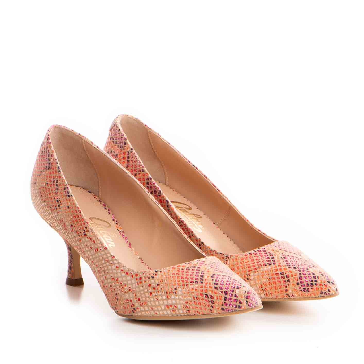 Pantofi dama Guvan model 1414 nappa animal print portocaliu