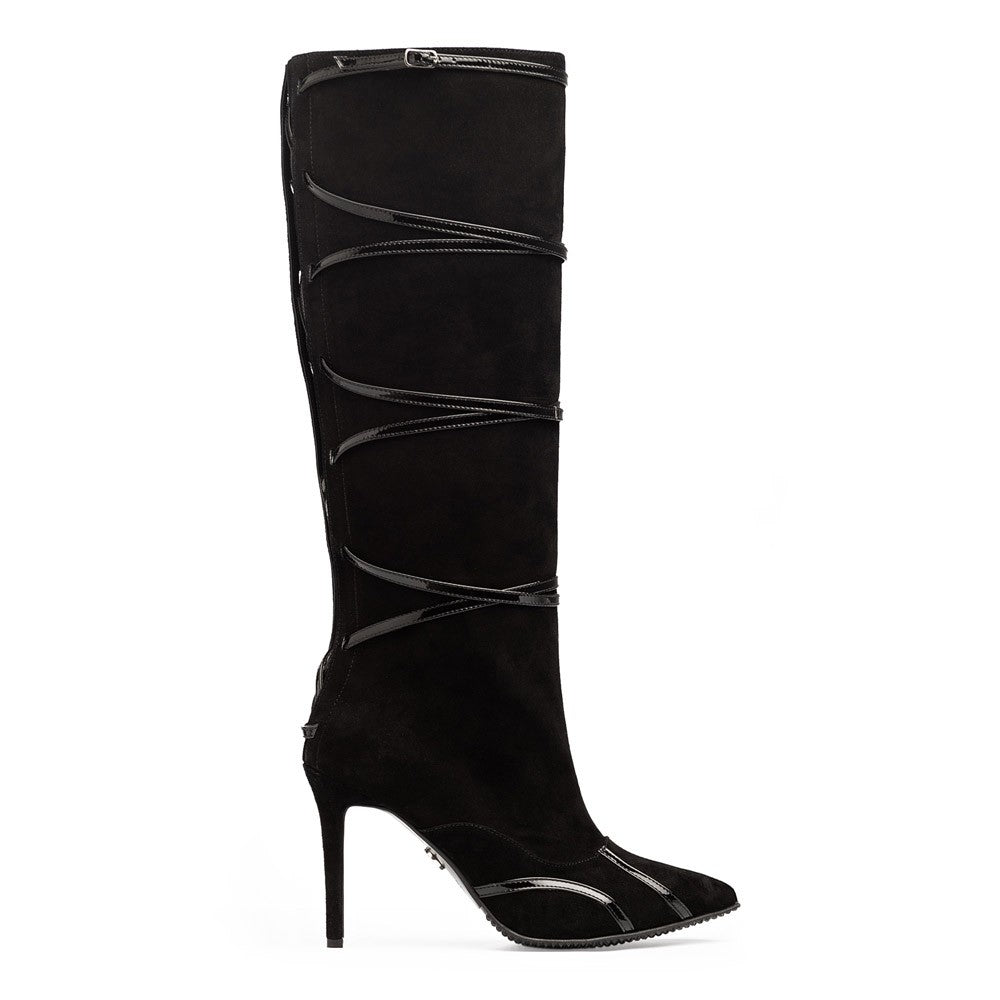 Cizme dama Guvan model 1529 velur negru-lac negru