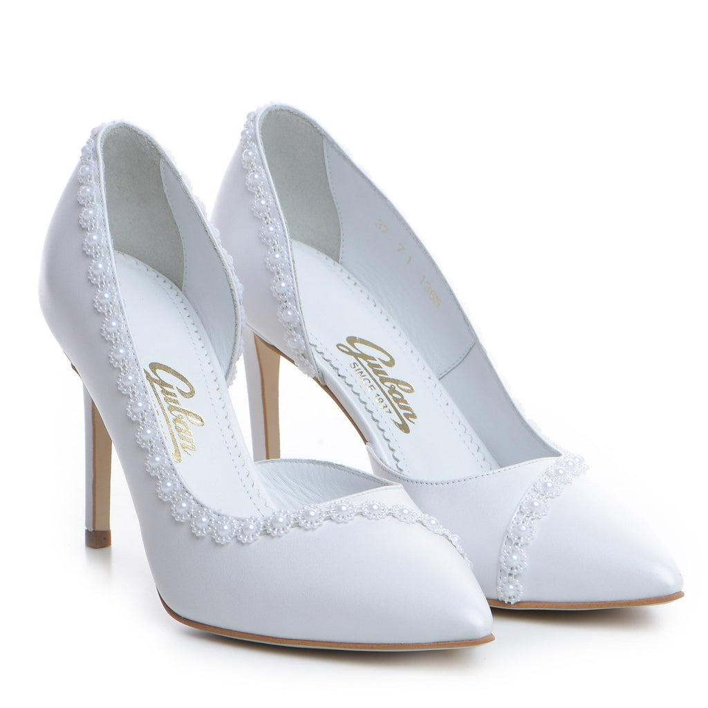 Pantofi mirese Guvan model 1367 nappa alb perlat